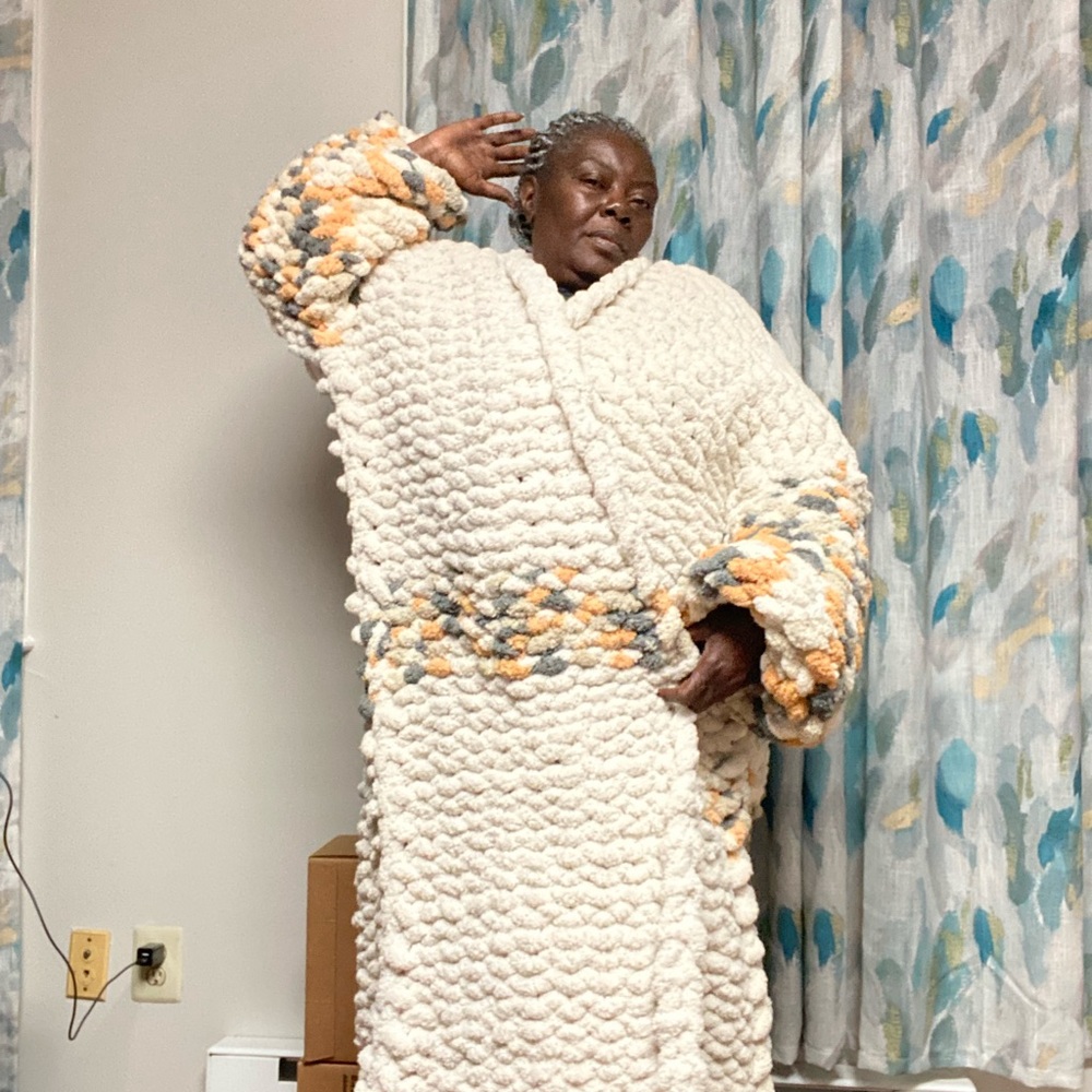 Cozy Cream and Orange Knit Robe